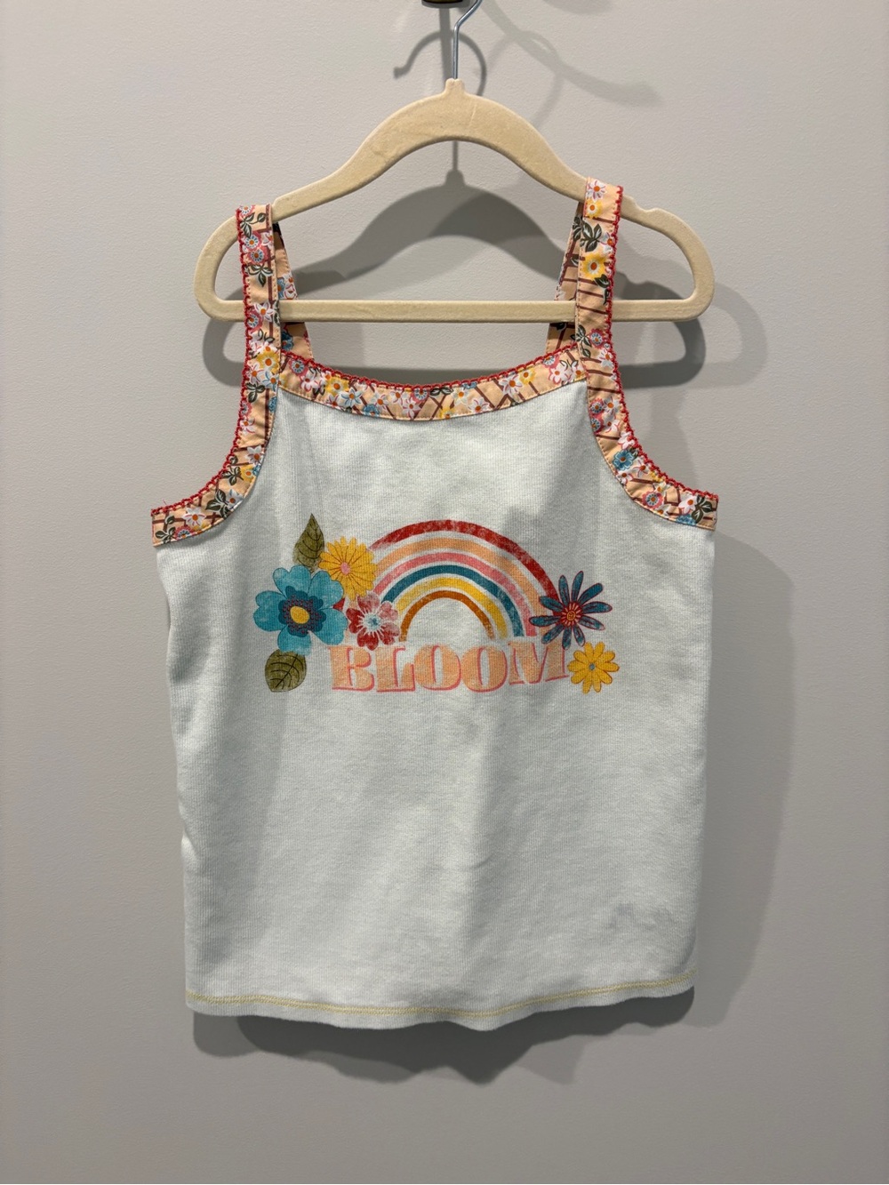 Matilda Jane White Tank Top with Rainbow & Floral Trim
